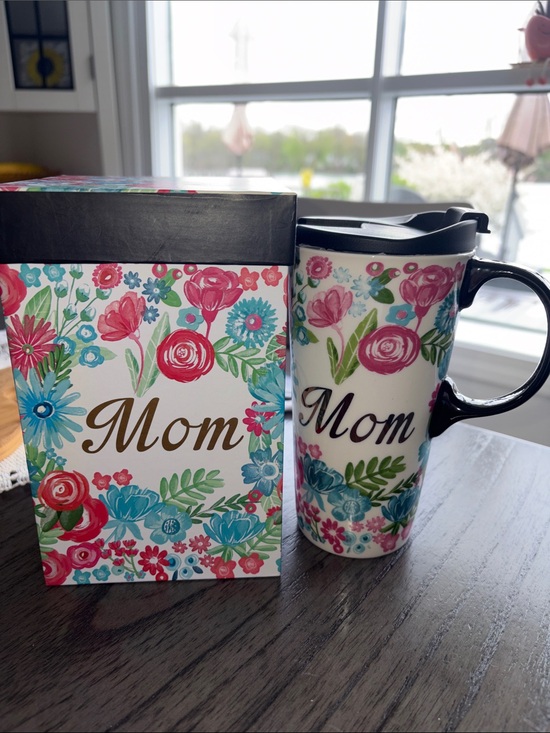 Evergreen Other - Mom Floral Travel Mug with Pink & Teal Accents